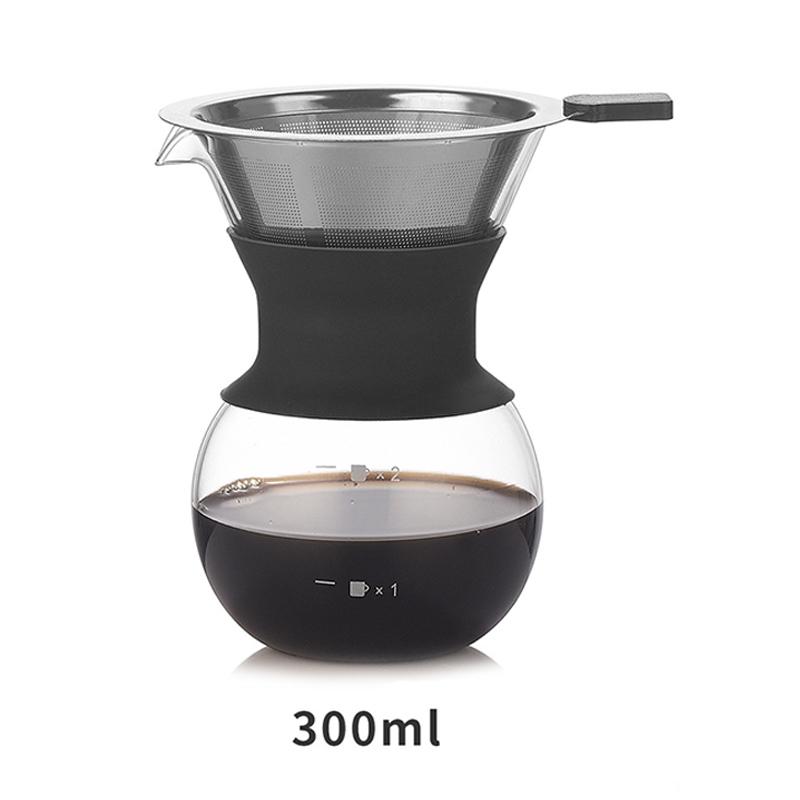 Pour Over Coffee Maker Set with Reusable Stainless Steel Filter Elegant Coffee Dripper Pot,Glass Carafe Permanent for Camping
