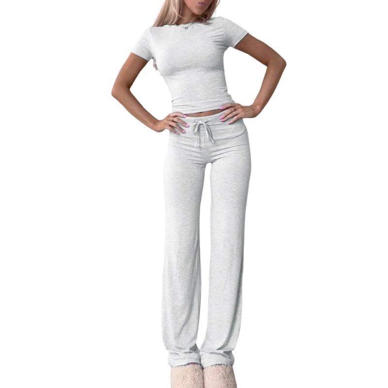 Ensemble Short à Manches Courtes Décontracté pour Femme et Pantalon Long pour Yoga, Sport, Vêtement d'Intérieur