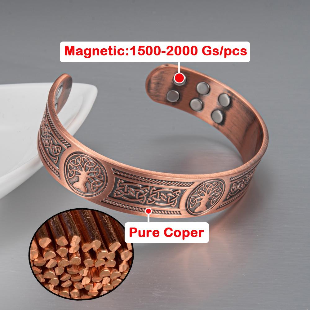Vinterly Pure Copper Bracelets Vintage Viking Yggdrasil 15mm Adjustable Cuff Bangles Health Energy High Magnet Jewelry Resizable