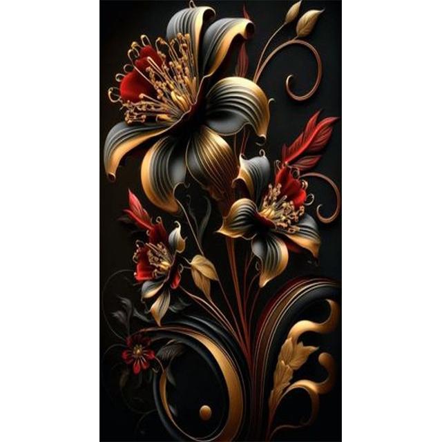 5D DIY Diamond Painting Golden And Black Lily Flowers Diamond Art Full Drill Cross Stitch Kit Large Size Arts and Crafts Decor U3