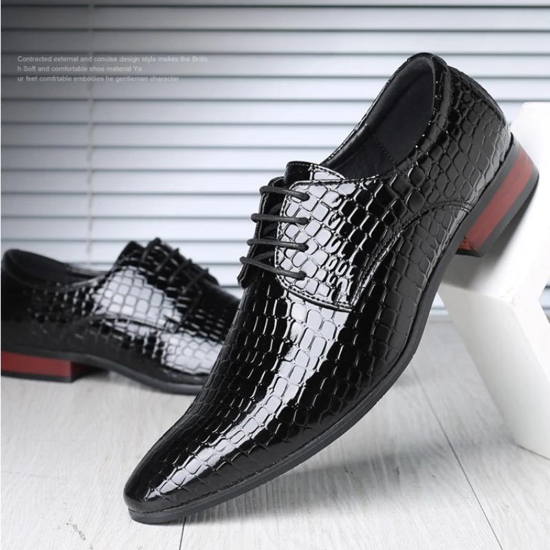 Men's Pointed Toe Leather Shoes Luxury Crocodile Pattern Men Formal Shoes High Quality Solid Colour Wedding Shoes Zapatos Hombre
