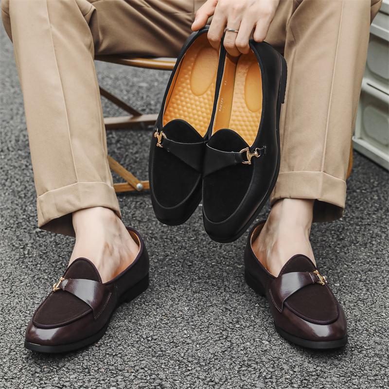 Le Fu Shoes Men Black Brown Suede Leather Shoes One Step Lightweight Driving Travel Dress Shoes Size 38-46 Men Shoes