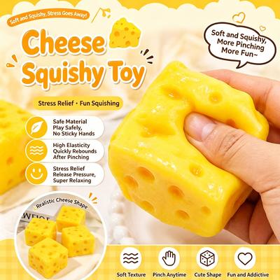 Soft Cheese Cube Squishy Toy Slow Rising Stress Relief Squeeze Vent Ball Funny Sensory Decompression Toy For Kids Adults Gift