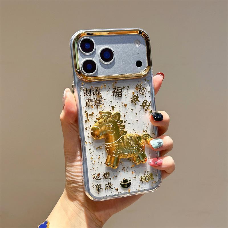 Get Rich And Get Rich Soon, Mobile Phone Case Is Suitable For Apple 17Pro Transparent Gold Foil Mobile Phone Case Iphone16 Ingot 15.