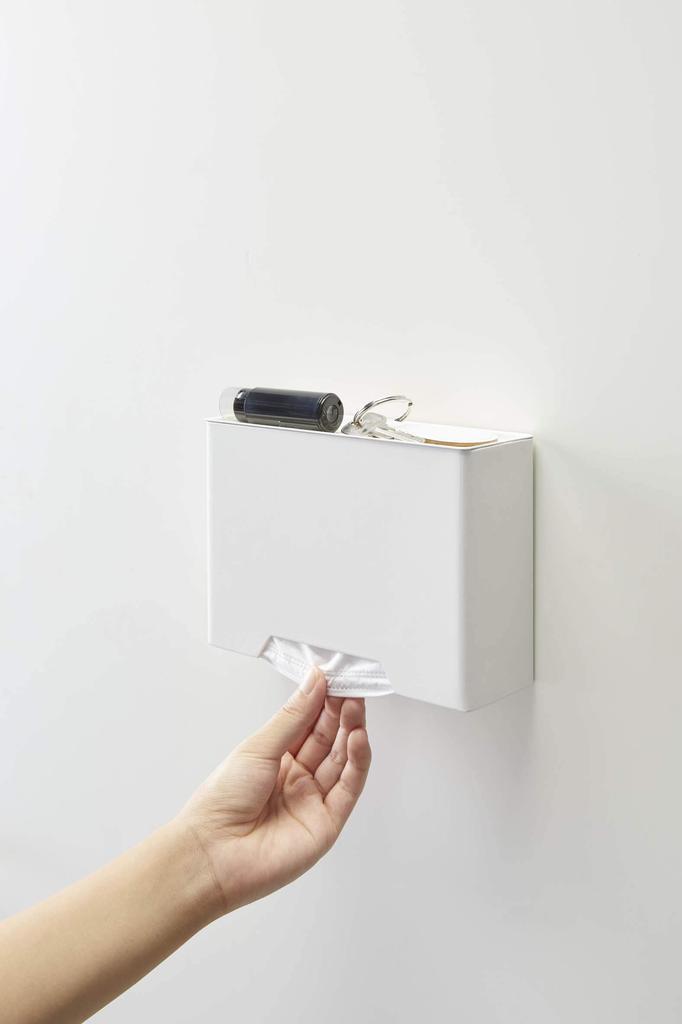 Yamazaki Tower Magnetic Mask W19 x x Mask Case for 4358 Holder, White, Approx. D6.5 H13.5cm, Box-Shaped Entryway,