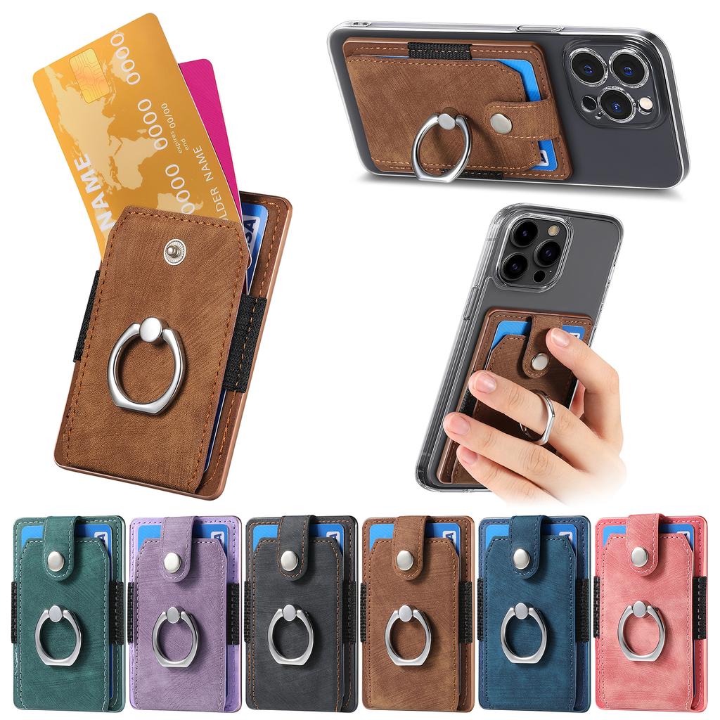 Phone Holder Wallet Case Card Slot Holder PU Leather Back Sticker Adhesives With Ring Stand For Mobile Phone iPhone Samsung