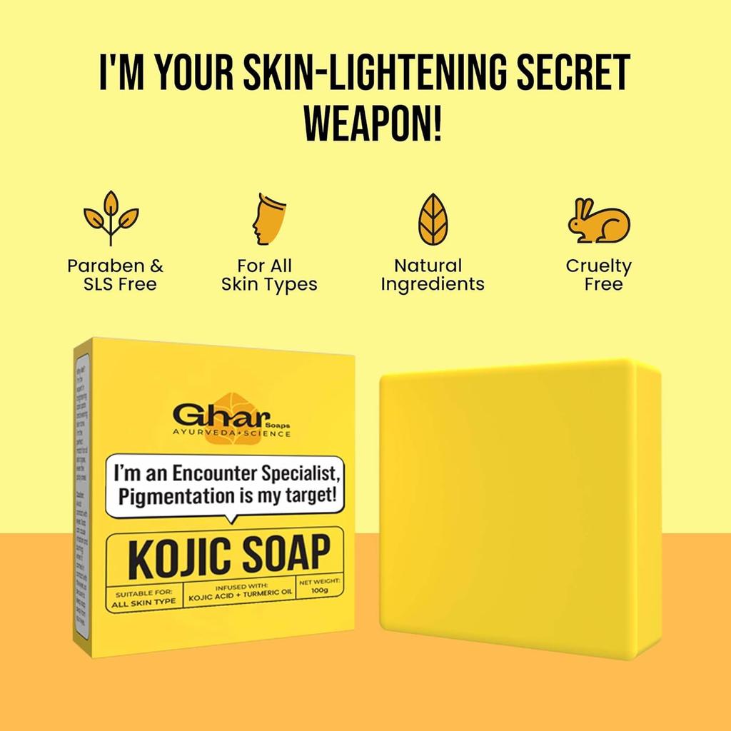 GHAR SOAPS Kojic Acid 2% Soap with Niacinamide for Pigmentation Dark Spots Brightening 100 g Pack of 1
