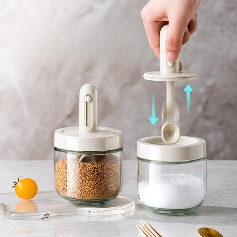 Seasoning Jar Spice Jar Sugar Salt Jar With Lid Spoon Monosodium Glutamate Seasoning Bottle Food Storage Box Kitchen Container