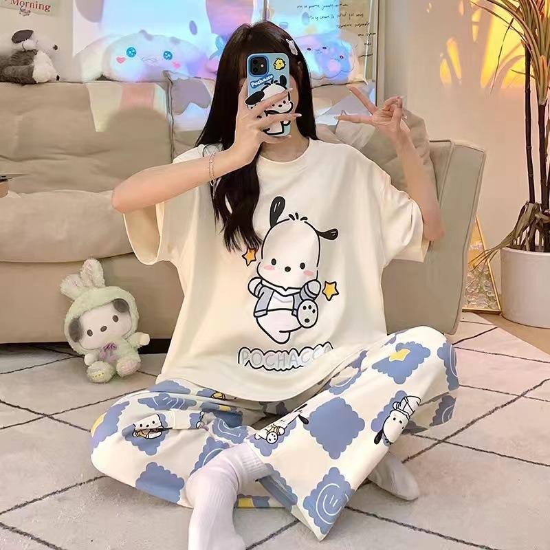 Pajamas women's short-sleeved trousers summer cartoon cute 2 new cartoon spring and summer loungewear suit can be worn outside