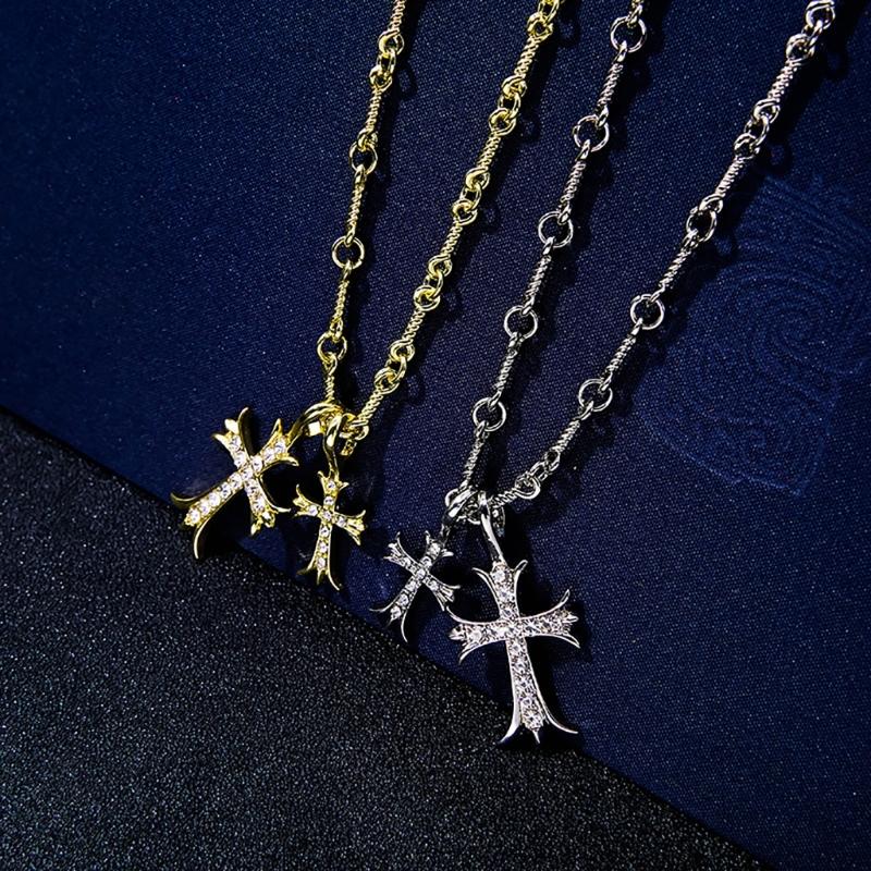 Double Cross Pendant Necklace for Women Girl Silver/Gold Metal Alloy Neck Chain Trend Fashion Necklace Jewelry Gift
