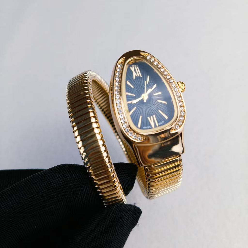 Orologio da donna al quarzo con cinturino in acciaio a due cerchi a forma di serpente, personalità, completamente diamantato, produttore