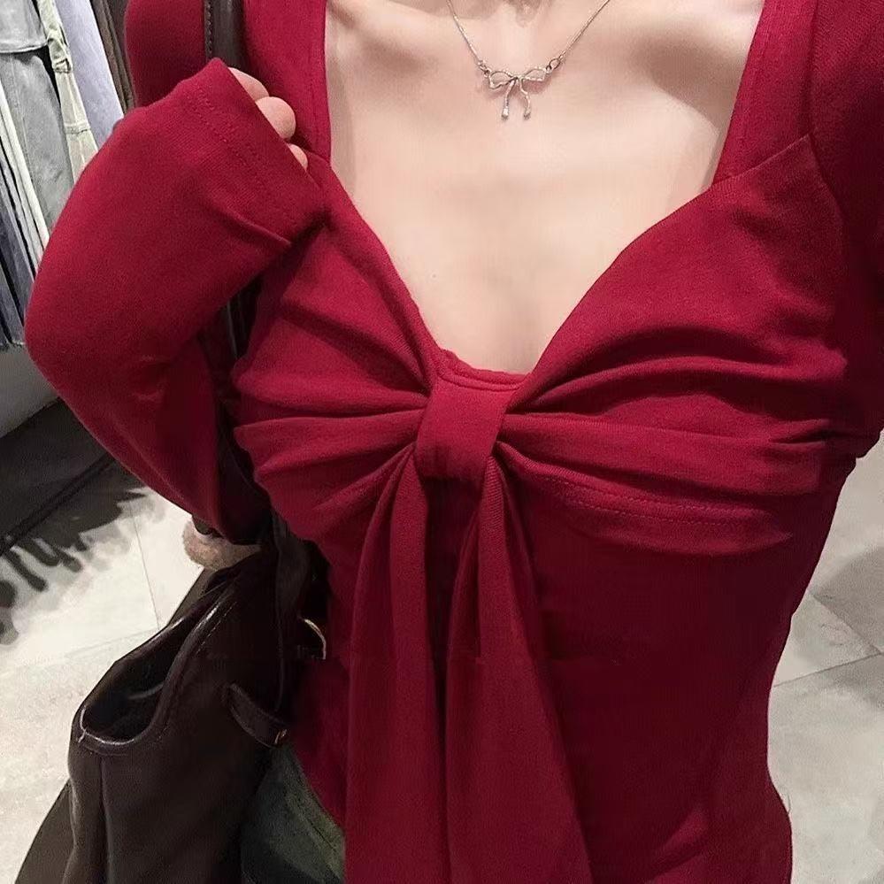 Super Fairy Long Sleeve Bow Knot Slim Fit Women s T-Shirt Extra Large красный