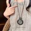 Bohemian wood beads beaded hollow round pendant necklace light luxury high-end sweater chain niche necklace accessories