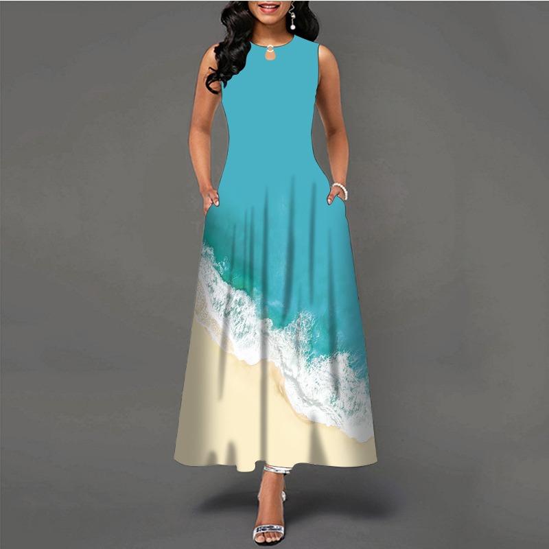 Women's clothing European and American style large size dress digital printing sleeveless versatile