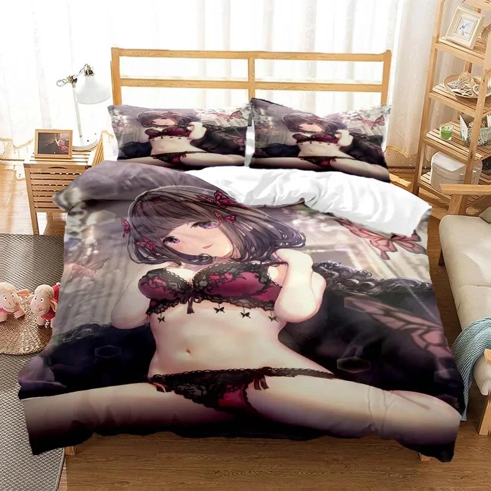 Sexy Anime Beauty Digital Print Comfortable Duvet Quilt Cover Pillowcase Bedding Set Children Bedroom Decoration Home Textile