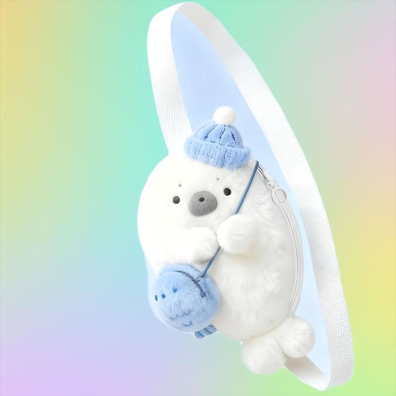 Plush Seal Backpack Cute Headphone Bag Kawaii Fashion Plushie Student's Schoolbag Fur Shoulder Bag Women Knapsack Bags Gift