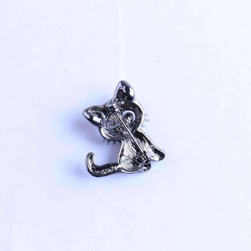 Women Lovely Style Sparkling Crystal Rhinestone Brooch Girl Cartoon Cat Scarf Pin Breastpin Wedding Jewelry Gift