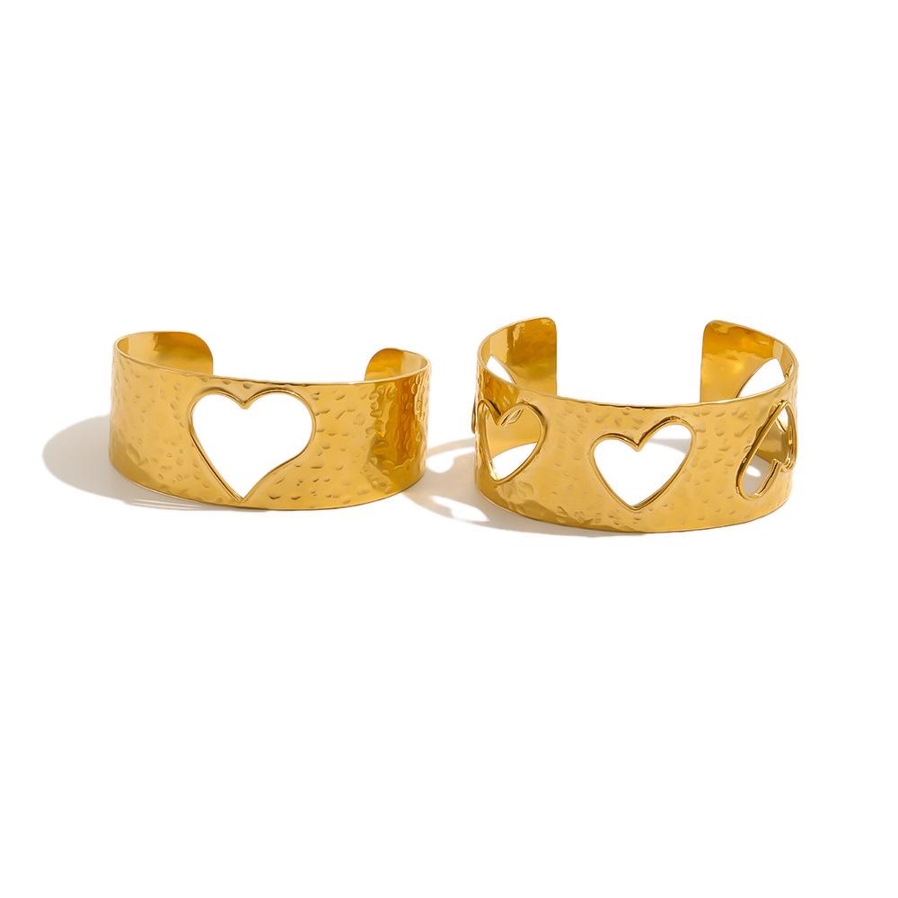 18K Gold Plated Hammered Heart Bracelet - Stainless Steel, European American Style, Light Luxury for Women