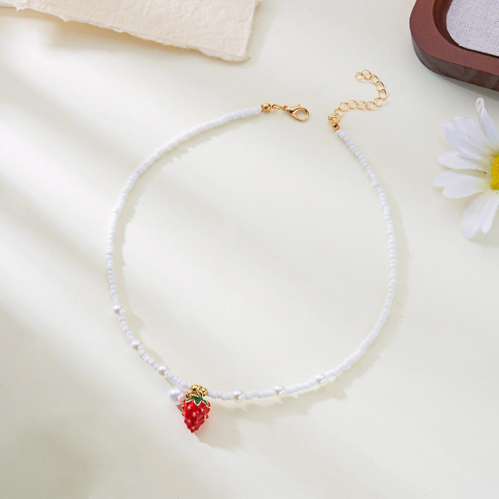 Pearls Necklace For Women Fruit Watermelon Crystal Pendant With Multilayer Chain