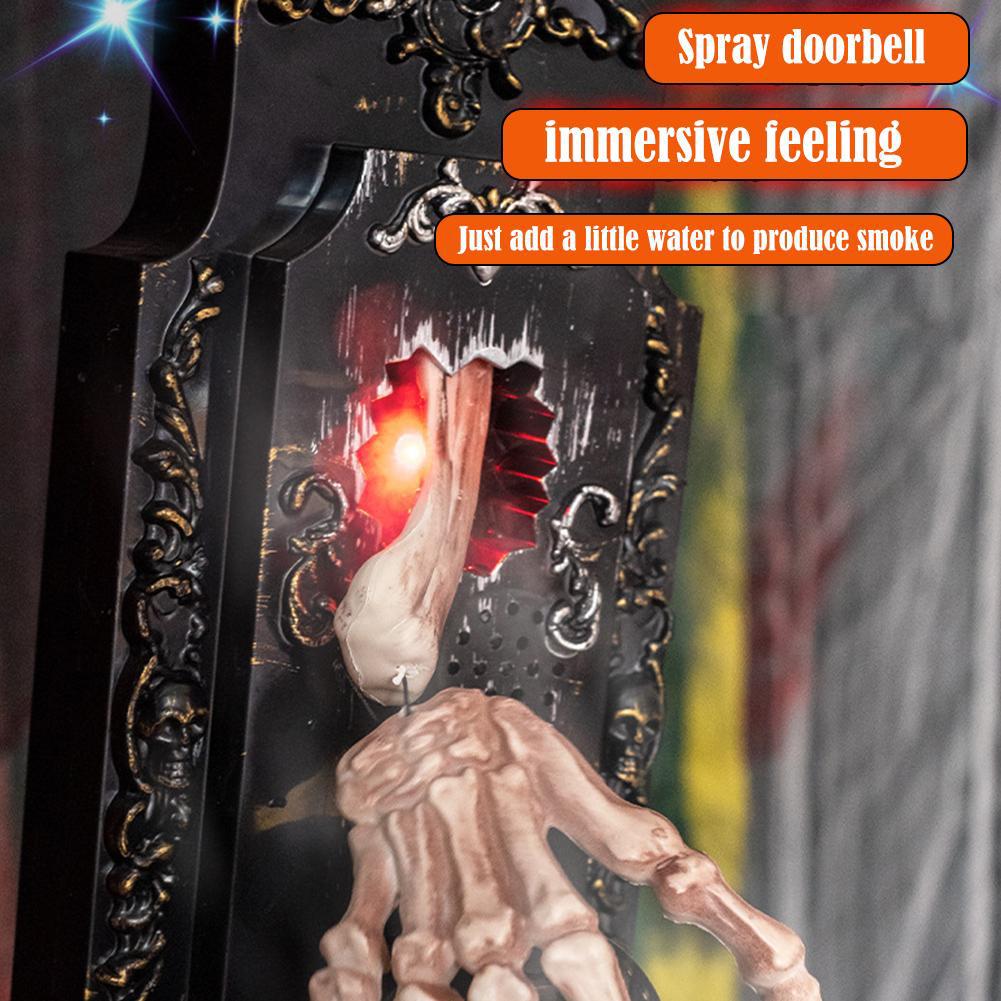 Halloween Hanging Doorbell, Touch/Motion Activated Skeleton Hand Door Bell with Red Light & Scary Sound Haunted House Decoration