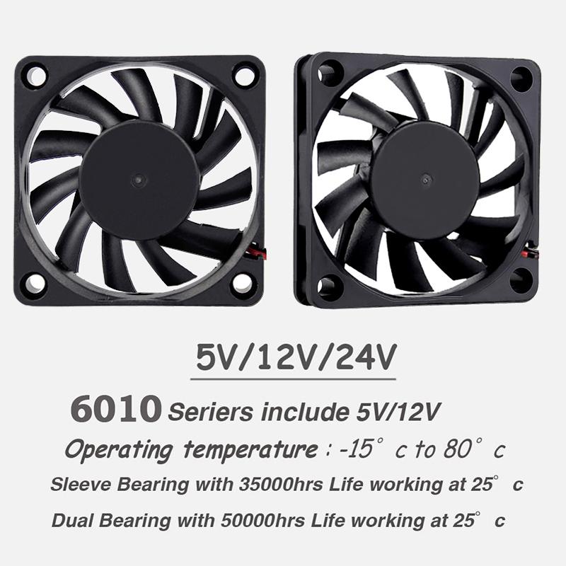 

YOUNUON DC 5V 12V 24V 60мм Вентилятор 6010 DC Вентилятор 60x60x10мм 6см Охлаждающий Вентилятор Охлаждения Компьютерный ПК Вентилятор Охлаждения Корпуса CPU Вентилятор на Шарикоподшипниках 24V Ball 2PIN чёрный