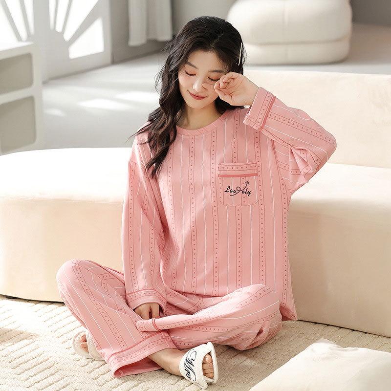 Women's Casual Sweet Pajama Set: Long Sleeve Round Neck with Pants, Versatile for Indoor and Outdoor Wear in Spring, Autumn, and Winter.