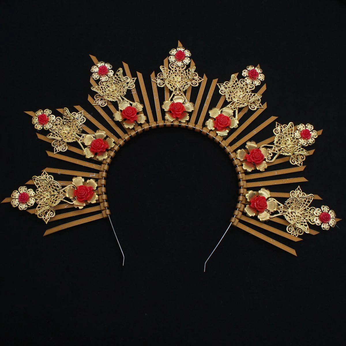 Lolita Gothic Flower Halo Crown Headpiece Women Sun Goddess Baroque Angel Butterfly Cross Crown Headband Finished Product