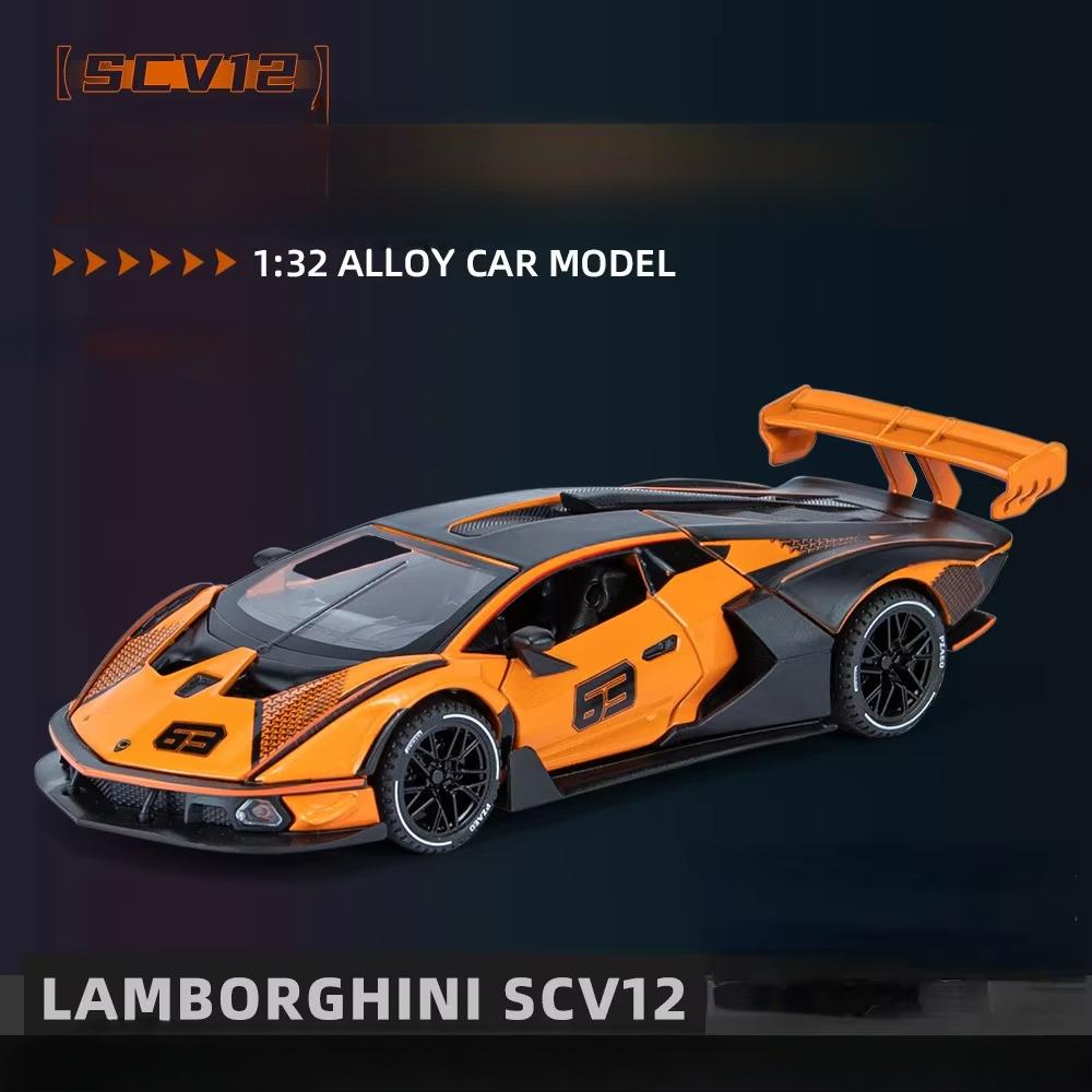 1:32 Lamborghini SCV12 Sports Car High Simulation Diecast Metal Alloy Model Car Sound Light Pull Back Collection Kids Toy Gifts