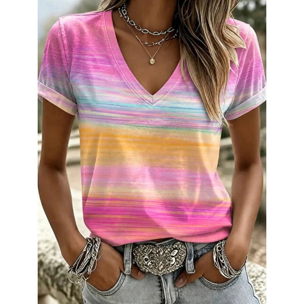 Tricou de vară pentru femei cu imprimeu model vintage, mânecă scurtă, topuri casual imprimate