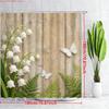Vintage Pink Roses & White Butterflies On Rustic Wooden Planks Waterproof Shower Curtain For Bathroom Decor