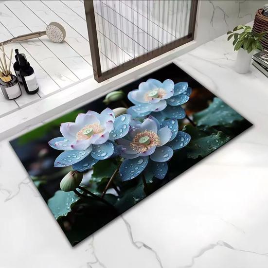 3D Visual Flower Diatom Mud Floor Rug Realistic Floral Doormat Anti-Slip Absorbent Mat for Bedroom Kitchen Bathroom Sofa Coffee Table