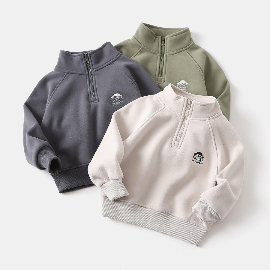 Pulover din fleece pentru copii 2026 nou băieți toamnă și iarnă jachetă caldă din fleece fermoar bebeluș guler înalt pulover la modă