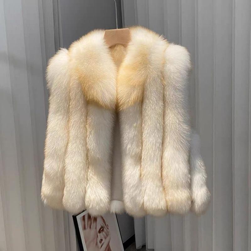 [Jeju Snow Realm] Autumn and winter new high-luxury whole leather real fox hair vertical strip collar stacked wearing vest jacket