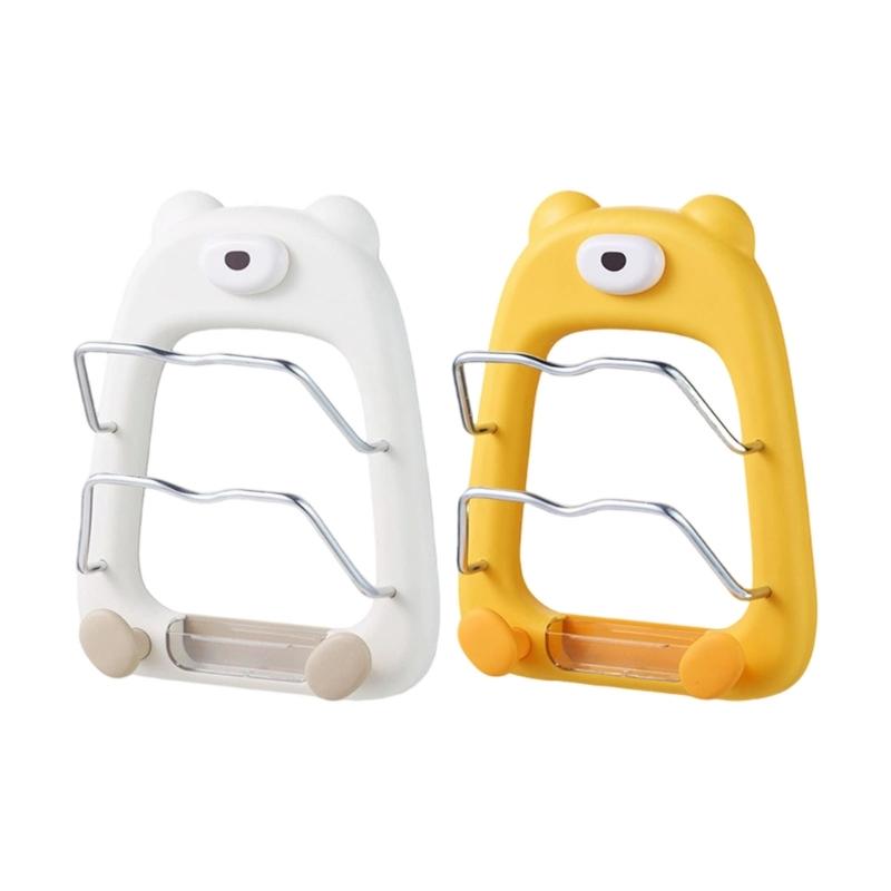 Space Efficient Cookware Shelf For Kitchen Wall Mount Cutting Board Holder Cartoon Bear Pot Lid Storage Stand