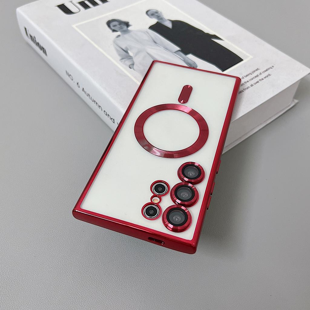 Verchromte Transparente Magsafe Hülle für Samsung Galaxy S24 S22 S21 S23 Ultra Plus FE Magnetisches Kabelloses Laden Silikon Weiche Hülle