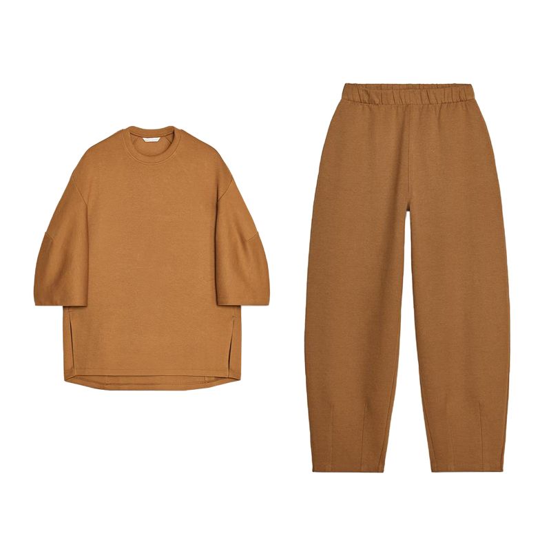 Spring and Summer New Women's Clothing Double-Sided Cloth Cocoon Shaped round Neck T-shirt 3641310 Loose Casual Trousers 3641311