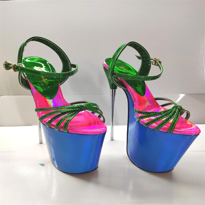 Fashion Sexy Women Sandals Summer 22cm Stilettos Heels Fetish Strippers Dance Shoes Luxury Platform Extreme High Heels Silver Pink Shoe