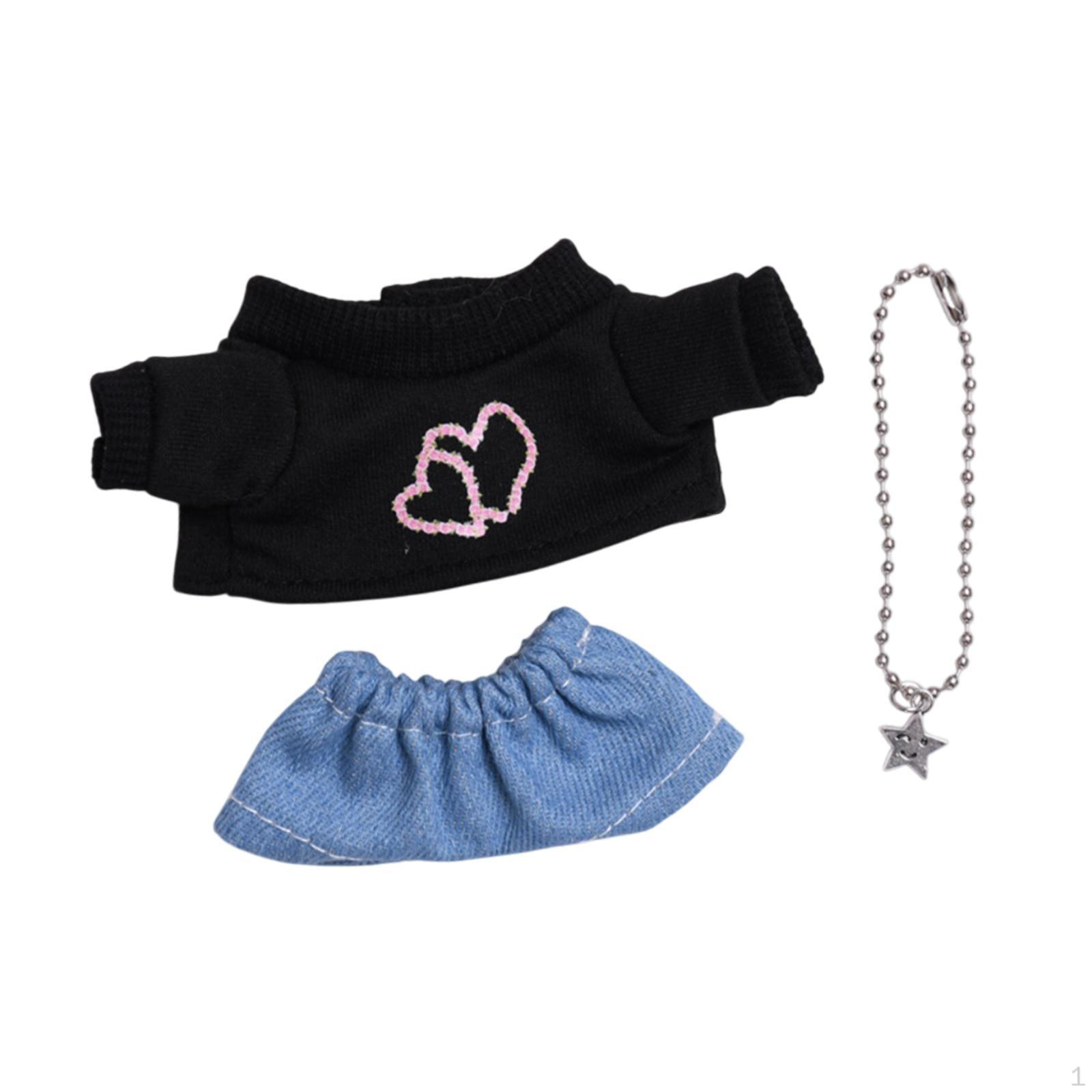 

3 футболки для кукол с джинсами и украшениями для кукол ростом 15-17 см black and heart