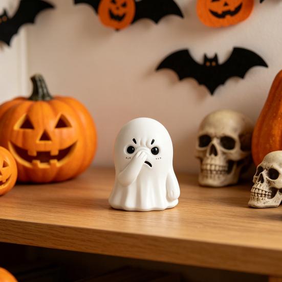 Ghost Ornament, Compact Resin Decorative Figurine, Nose-Covering Ghost Shape Halloween Figure, Naughty Ghost Tabletop Party Decoration