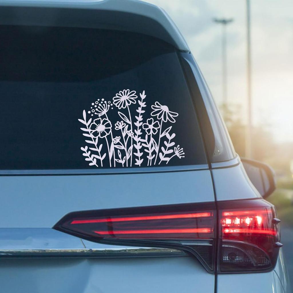 4Pcs Wildflowers Car Decal Bumper Sticker Wildflower Boho Car Decal Waterproofs Headlight Window Decal for Vehicles Auto Body Cars Scooter Motorcycle