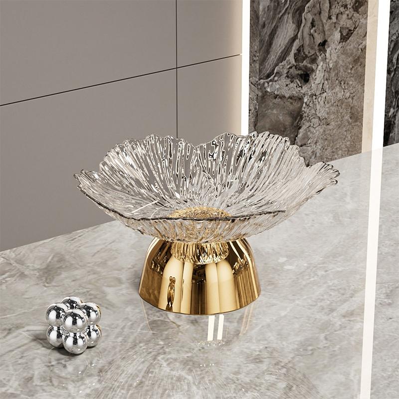 Transparent High-Foot Fruit Plate Home Living Room Coffee Table Light Luxury High-End Fruit Basin  Candy Snack Display Plate
