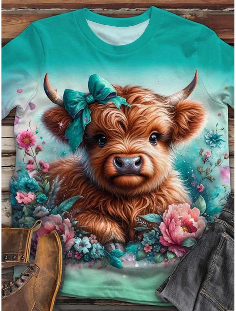 T-shirts pour femmes Ombré Graphique Animal Décontracté Manches Courtes Col Rond Hauts Réguliers Impression Quotidienne Arc-en-ciel Été Vêtements pour Femmes