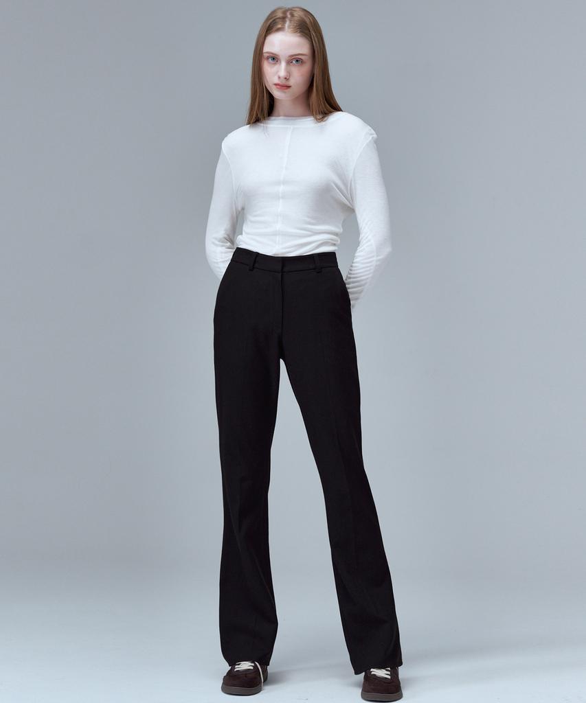 MALOUPE 2138 Brushed Stretch Slim Bootcut Pants (Black)
