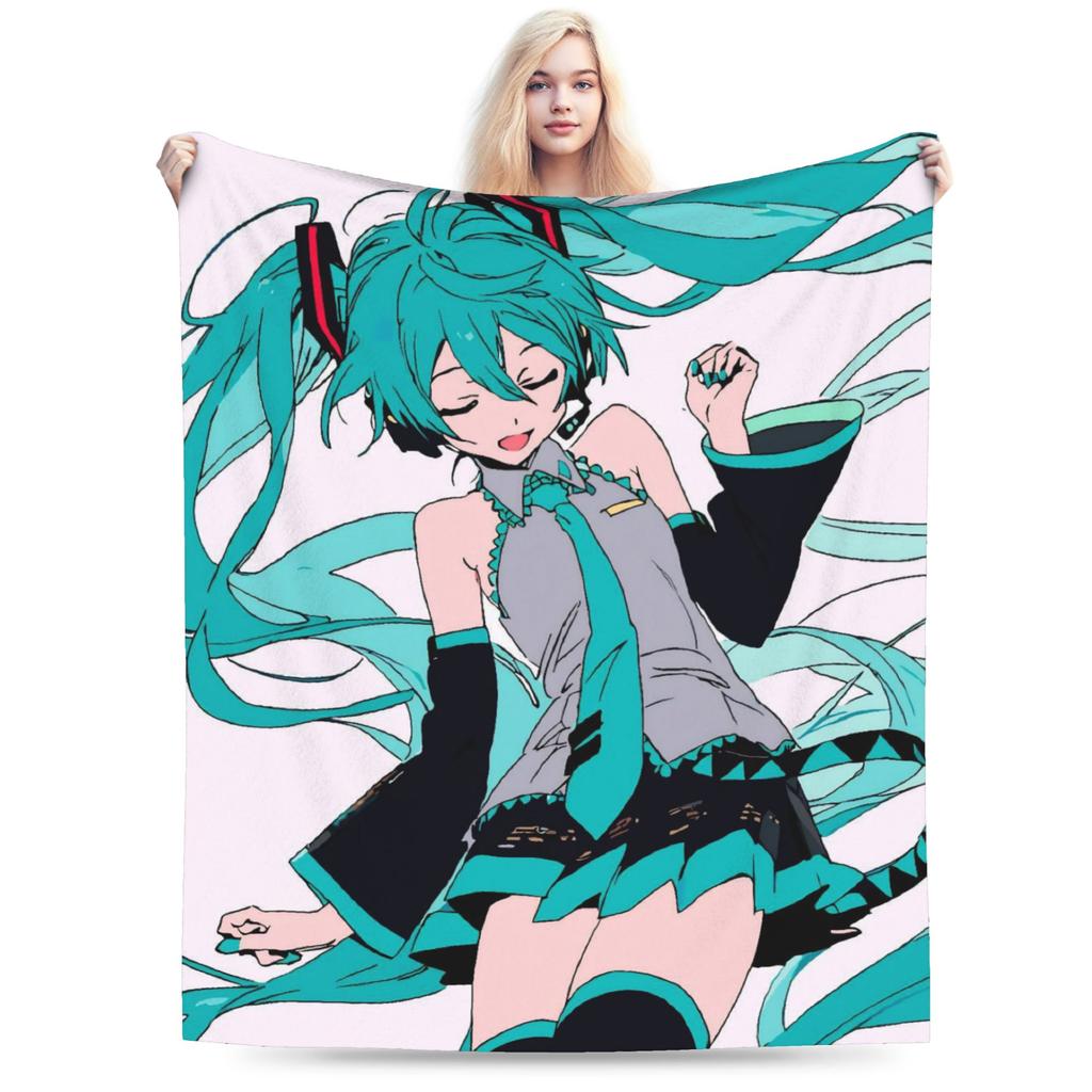 Hatsune Miku Anime Fashion Blankets Flannel Printed  Breathable Soft Throw Fashion Blanket for Home Bedroom Bedspreads