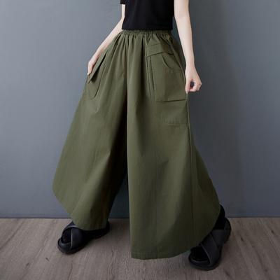 DIMANAF Summer Plus Size Women Vintage Wide Leg Pants High Waist Basic Elastic Pants Loose Casual Trousers Solid Pants