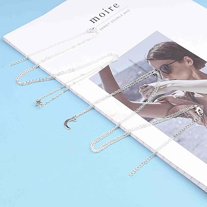Moderne Streetwear sexy Hip-Hop Körperkette, einfache doppelte Stern-Mond-Anhänger-Taillenkette