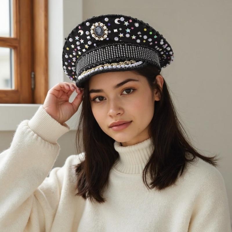 Sparkling Captain Hat Heavy Crystal Sequins Hat for Bachelorette Party Captain Hat Bride Hat for Actor Actress