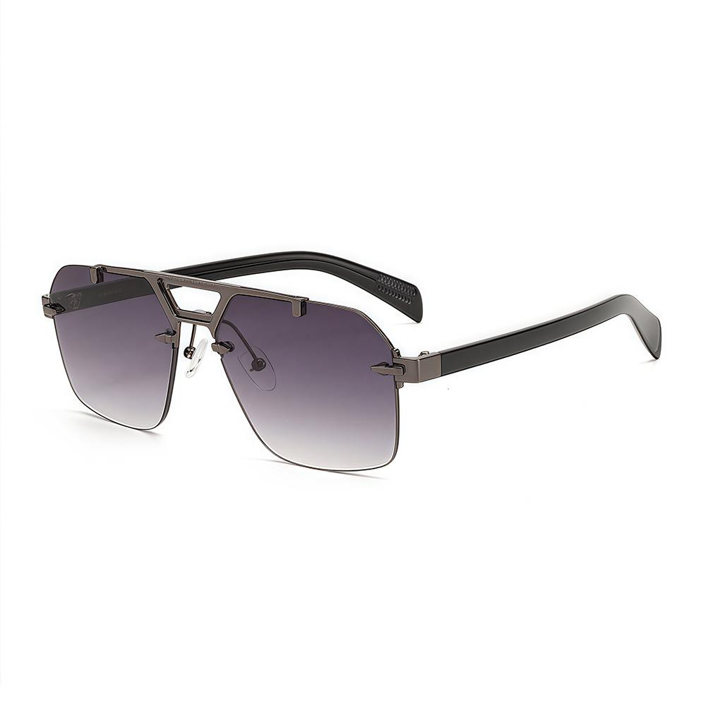 Luxury Retro Leopard Print Gradient Double Bridge Rectangular Sunglasses UV400 Frameless Design for Women and Men