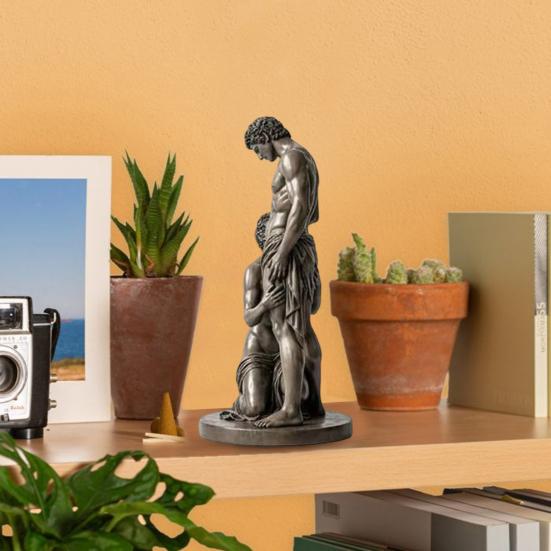 Statue Ornament, Mythology Collectible Bookshelf Vintage Ornament with Distressed Bronze Texture Wrinkled Clothing Pattern for Home Living Room