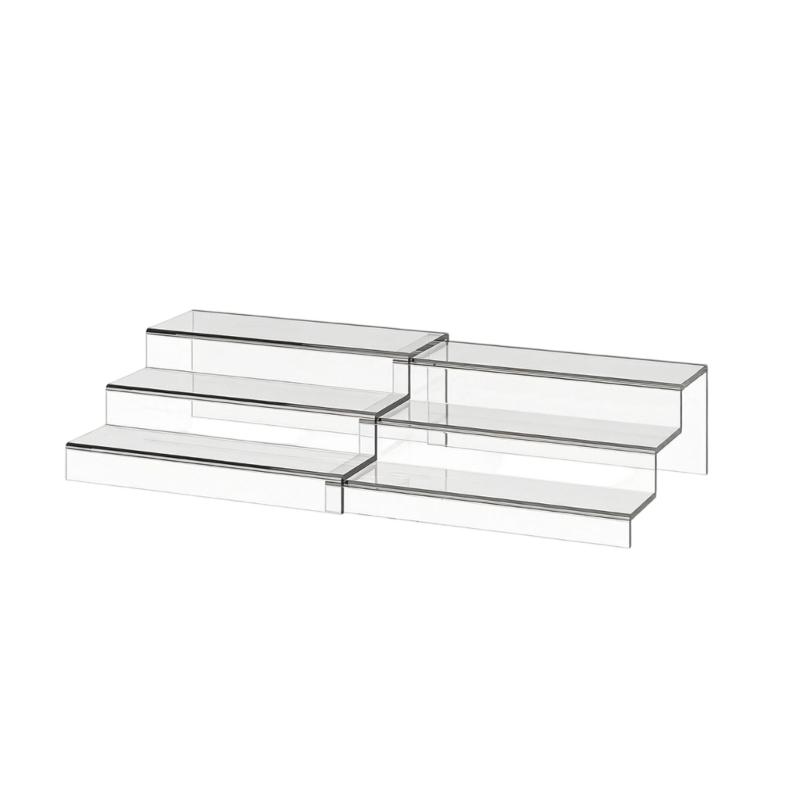 3 Step Clear Acrylic Shelf for Cans and Spice Jars, Expandable Storage Rack for Kitchen Counters, Cabinets, Cosmetics and Small Supplies